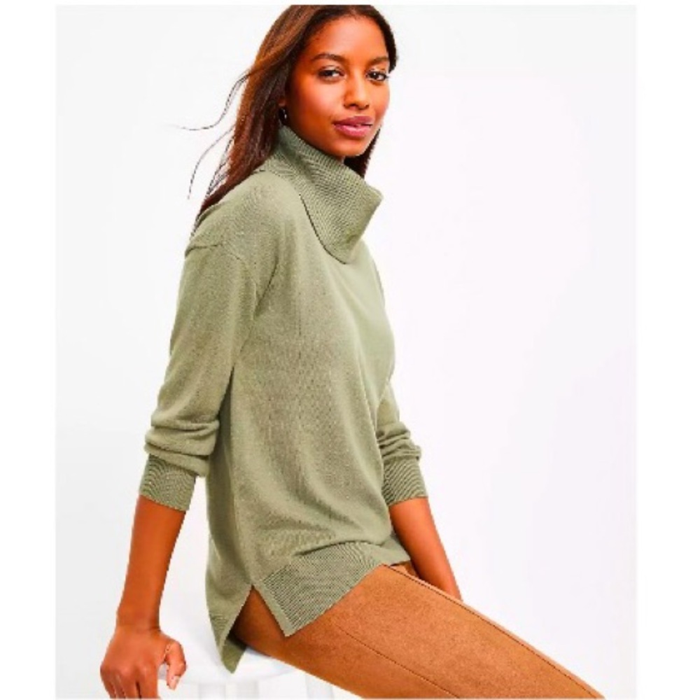 Ann Taylor LOFT Cowl Neck Tunic Relaxed Pullover Knit Sweater Green Medium - Picture 10 of 10